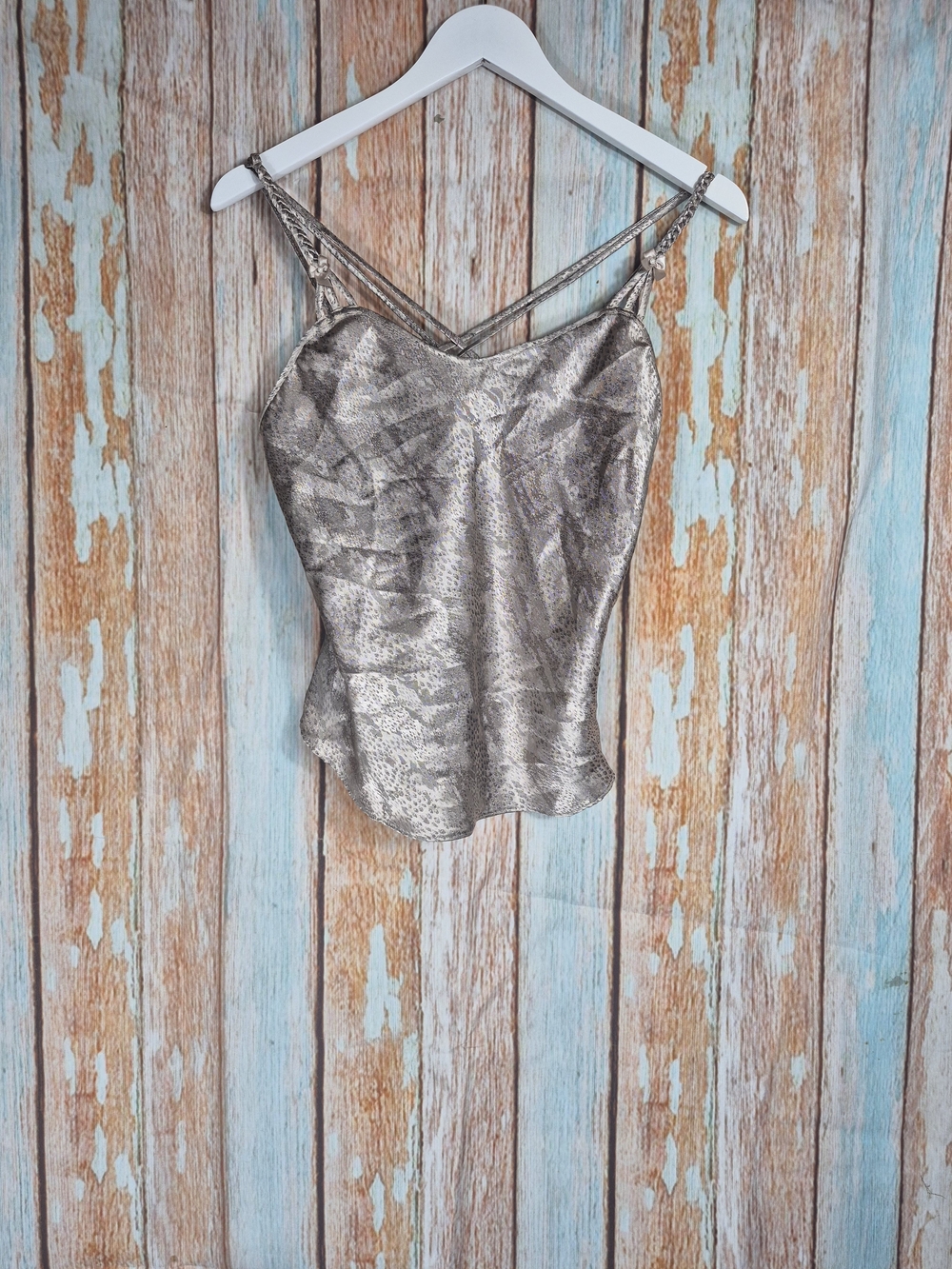 VTG California Dynasty Metallic Silver Cami Top - Women Size S
